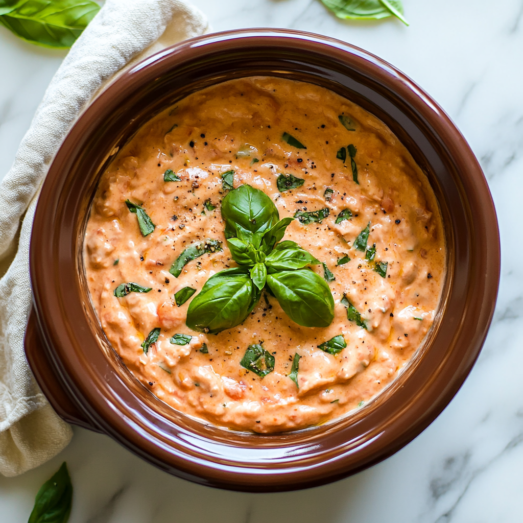 Crockpot Creamy Tomato Basil Dip