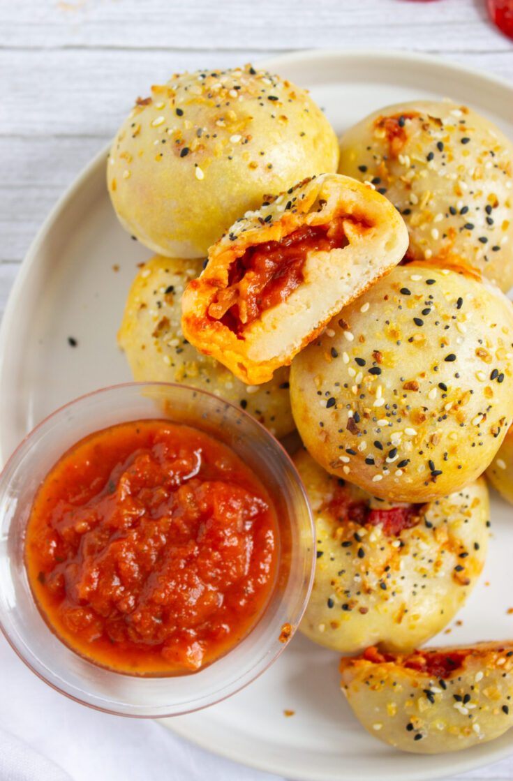 Cheesy Pizza Bagel Bombs with Pepperoni and Mozzarella