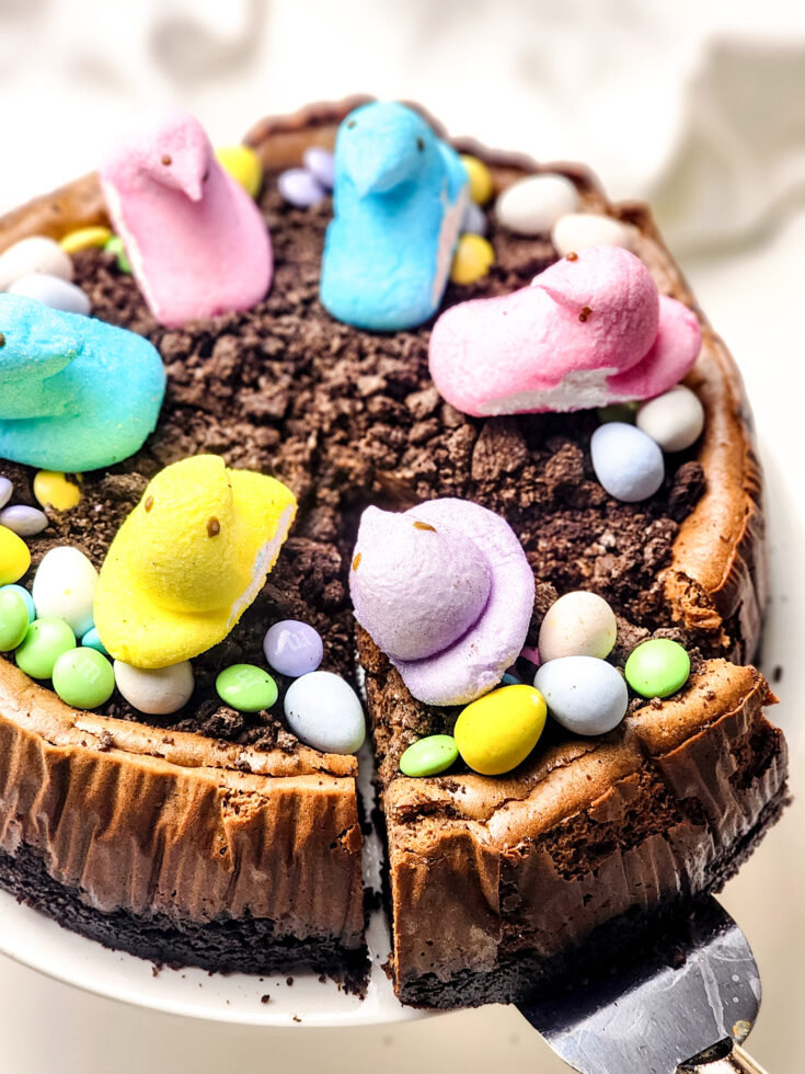 Oreo Dirt Chocolate Cheesecake with Peeps