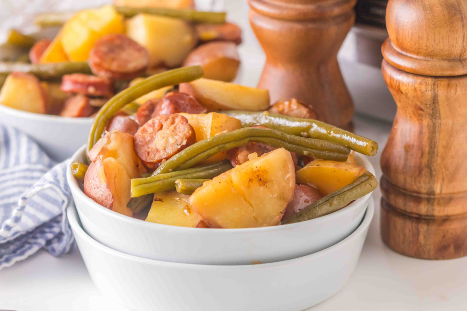 Crockpot Swamp Potatoes With Smoked Sausage and Green Beans - Retro Vixen